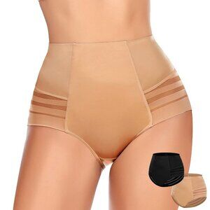 2 Packs Tummy Control Panties for Women - B-2 Pack Black&beige